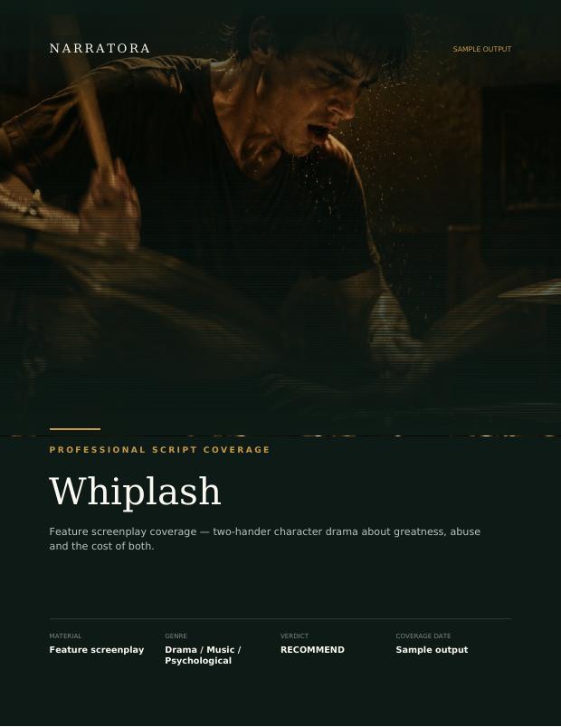 Professional Script Coverage sample — Whiplash
