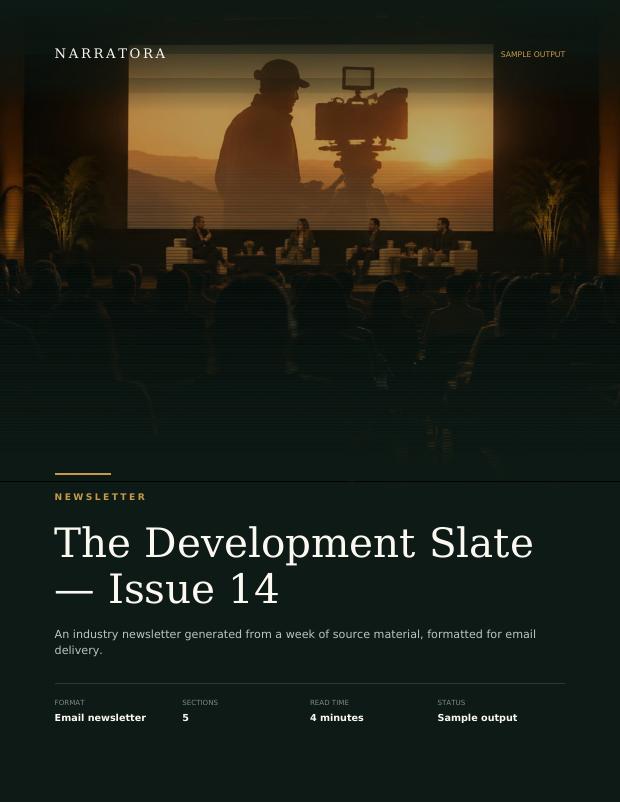 Newsletter sample — The Development Slate — Issue 14
