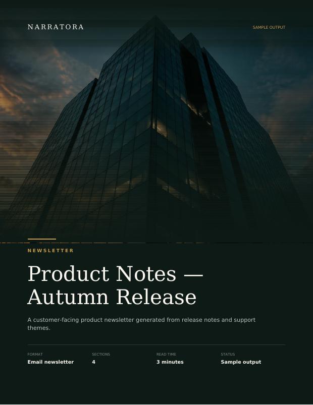 Newsletter sample — Product Notes — Autumn Release
