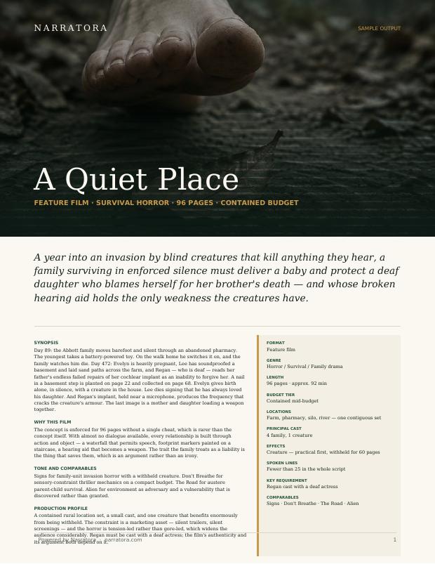 Film & TV One-Pager sample — A Quiet Place