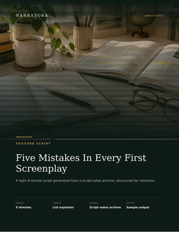 YouTube Script sample — Five Mistakes In Every First Screenplay